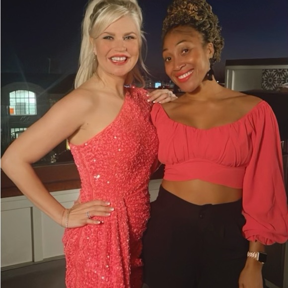 ASOS LUXE one shoulder asymmetric draped mini dress in pink sequin - Picture 2 of 5